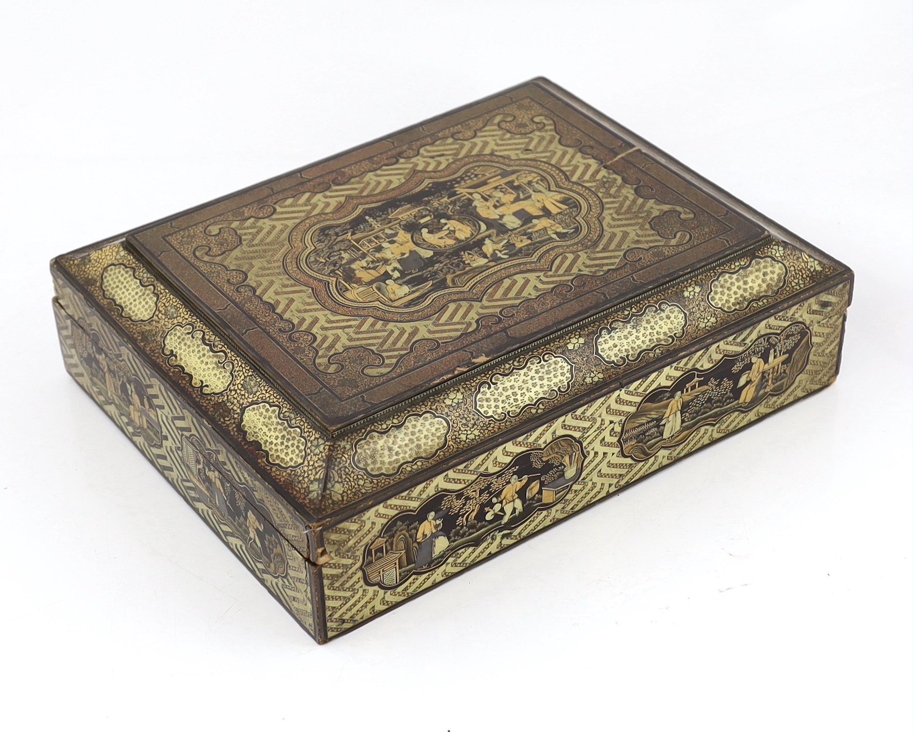 A Chinese gilt-decorated black lacquer games box, mid 19th century